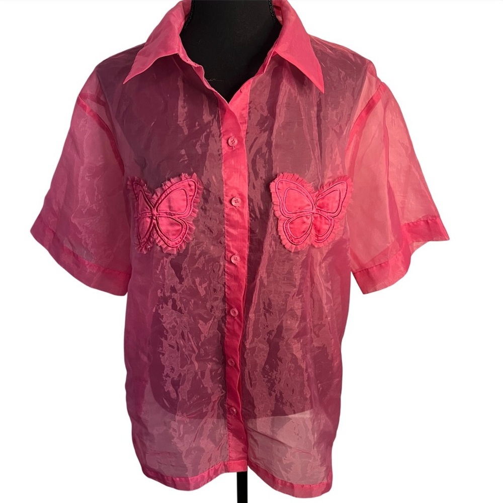 Labelrail X Pose And Repeat Pink Sheer Butterfly Blouse Sz 14 Y2K Coquette Colab